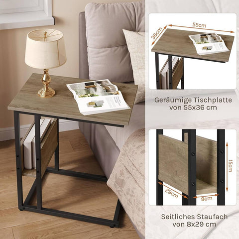 Rootz Side Table - Coffee Table - Laptop Table - Durable C-Shape Design - 55cm x 36cm x 59.5cm - Black & Brown