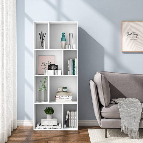 Rootz Modern White Bookcase - Storage Shelf - Display Unit - Stylish & Durable - Space-Saving - 60cm x 143.5cm x 29cm