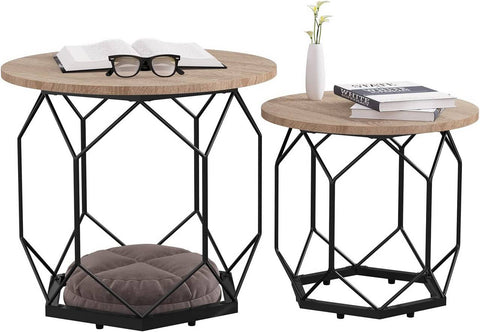 Rootz Modern Coffee Table Set - Side Tables - Nesting Tables - High-Quality E1 Class Wood and Metal - Versatile Storage - Easy Assembly - 50cm x 45cm x 50cm & 40cm x 36cm x 40cm