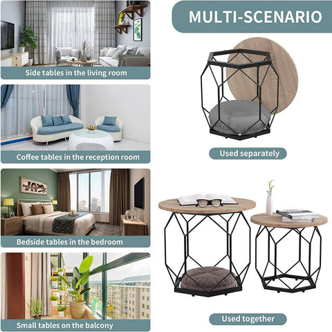 Rootz Modern Coffee Table Set - Side Tables - Nesting Tables - High-Quality E1 Class Wood and Metal - Versatile Storage - Easy Assembly - 50cm x 45cm x 50cm & 40cm x 36cm x 40cm