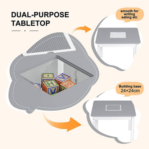 Rootz Children's Play Table Set with 2 Chairs - Activity Table - Kids' Furniture Set - Built-in Storage, Durable Construction, Safe Design - 60cm x 48cm x 60cm Table, 28cm x 53cm x 28cm Chair