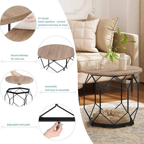 Rootz Modern Coffee Table Set - Side Tables - Nesting Tables - High-Quality E1 Class Wood and Metal - Versatile Storage - Easy Assembly - 50cm x 45cm x 50cm & 40cm x 36cm x 40cm