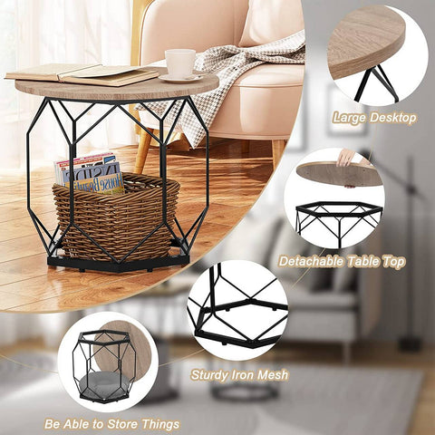 Rootz Modern Coffee Table Set - Side Tables - Nesting Tables - High-Quality E1 Class Wood and Metal - Versatile Storage - Easy Assembly - 50cm x 45cm x 50cm & 40cm x 36cm x 40cm