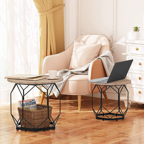 Rootz Modern Coffee Table Set - Side Tables - Nesting Tables - High-Quality E1 Class Wood and Metal - Versatile Storage - Easy Assembly - 50cm x 45cm x 50cm & 40cm x 36cm x 40cm