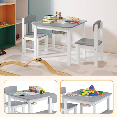 Rootz Children's Play Table Set with 2 Chairs - Activity Table - Kids' Furniture Set - Built-in Storage, Durable Construction, Safe Design - 60cm x 48cm x 60cm Table, 28cm x 53cm x 28cm Chair