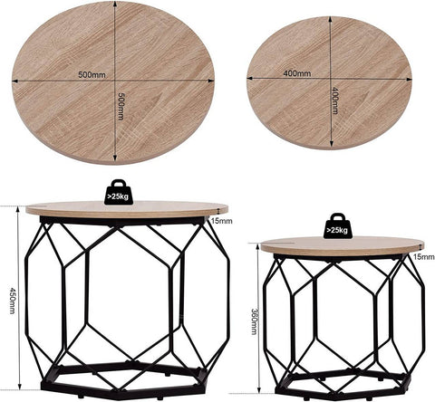 Rootz Modern Coffee Table Set - Side Tables - Nesting Tables - High-Quality E1 Class Wood and Metal - Versatile Storage - Easy Assembly - 50cm x 45cm x 50cm & 40cm x 36cm x 40cm