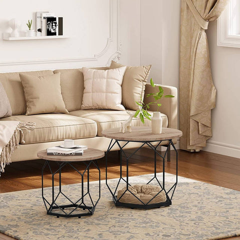 Rootz Modern Coffee Table Set - Side Tables - Nesting Tables - High-Quality E1 Class Wood and Metal - Versatile Storage - Easy Assembly - 50cm x 45cm x 50cm & 40cm x 36cm x 40cm