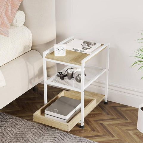 Rootz Multifunctional Side Table - Rolling Coffee Table - Storage Shelf - E1 Wood Material - 40cm x 53.7cm x 30cm