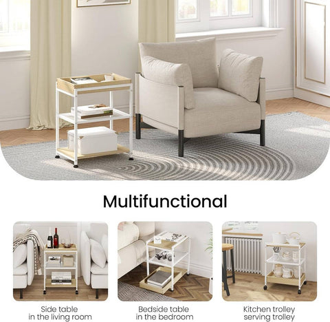 Rootz Multifunctional Side Table - Rolling Coffee Table - Storage Shelf - E1 Wood Material - 40cm x 53.7cm x 30cm