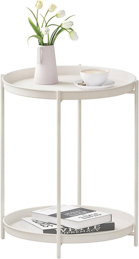 Rootz Round Coffee Table - Side Table - Metal Table with Storage - Removable Trays - 44cm x 53cm - Elegant Design