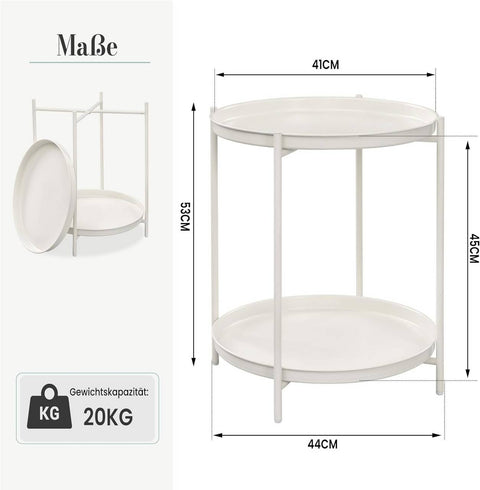 Rootz Round Coffee Table - Side Table - Metal Table with Storage - Removable Trays - 44cm x 53cm - Elegant Design