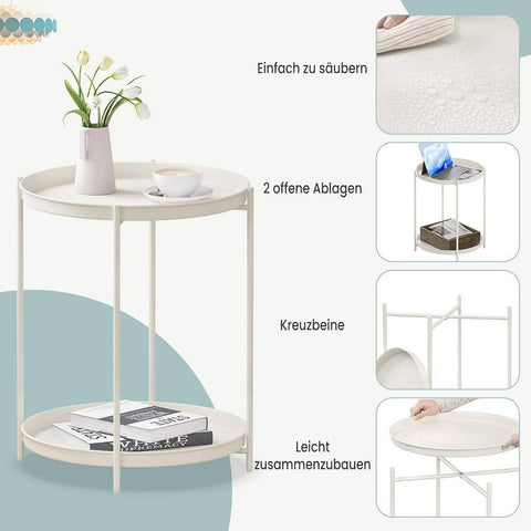 Rootz Round Coffee Table - Side Table - Metal Table with Storage - Removable Trays - 44cm x 53cm - Elegant Design