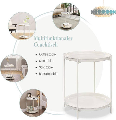 Rootz Round Coffee Table - Side Table - Metal Table with Storage - Removable Trays - 44cm x 53cm - Elegant Design