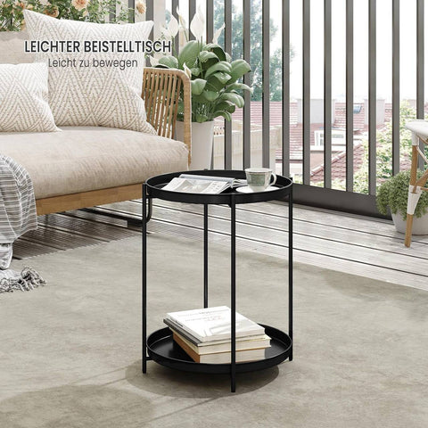Rootz Round Coffee Table - Side Table - Metal Coffee Stand - 2 Removable Trays - 44cm x 53cm - Stable & Versatile - Extra Storage