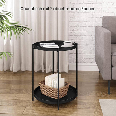 Rootz Round Coffee Table - Side Table - Metal Coffee Stand - 2 Removable Trays - 44cm x 53cm - Stable & Versatile - Extra Storage