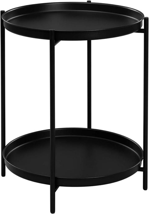Rootz Round Coffee Table - Side Table - Metal Coffee Stand - 2 Removable Trays - 44cm x 53cm - Stable & Versatile - Extra Storage