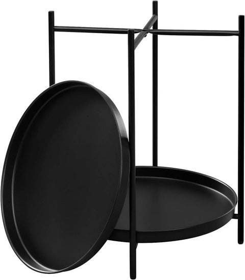 Rootz Round Coffee Table - Side Table - Metal Coffee Stand - 2 Removable Trays - 44cm x 53cm - Stable & Versatile - Extra Storage
