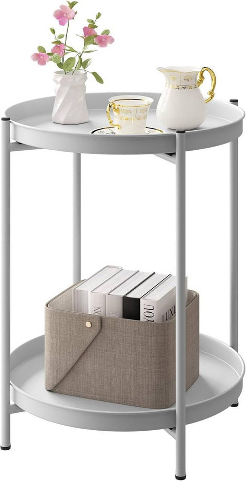 Rootz Coffee Table with Storage - Side/End Table - Removable Metal Trays - Space-Saving Design - 44cm x 53cm - Grey