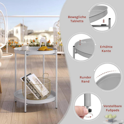 Rootz Coffee Table with Storage - Side/End Table - Removable Metal Trays - Space-Saving Design - 44cm x 53cm - Grey
