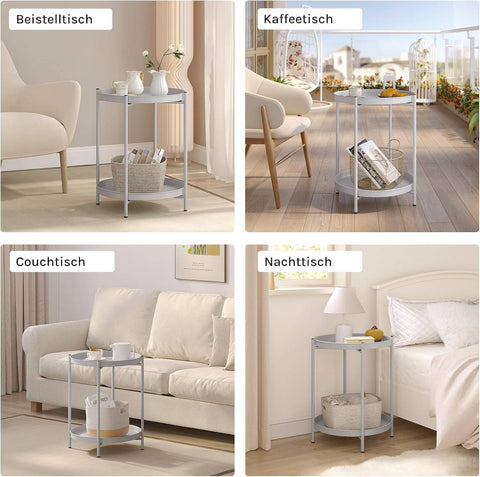 Rootz Coffee Table with Storage - Side/End Table - Removable Metal Trays - Space-Saving Design - 44cm x 53cm - Grey