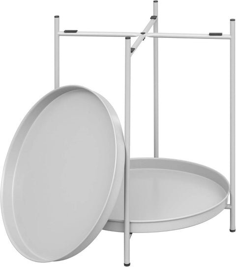 Rootz Coffee Table with Storage - Side/End Table - Removable Metal Trays - Space-Saving Design - 44cm x 53cm - Grey