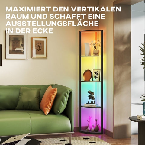 Rootz LED Floor Lamp - Dimmable Standing Light - RGB Lamp with Shelf - Remote-Controlled - Space-Saving Design - 42cm x 29.5cm x 163cm