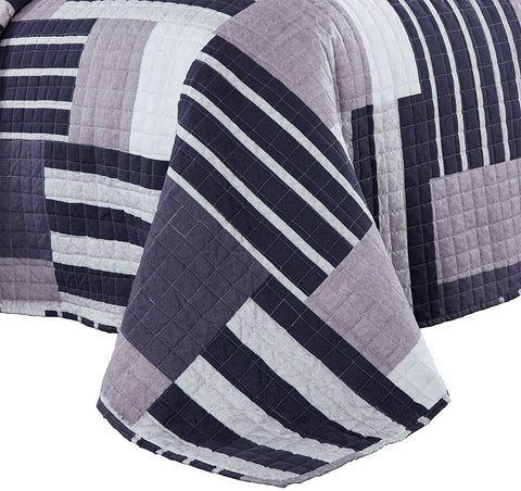 Rootz Daily Blanket Bed Supervision - Patchwork Throw - Microfiber Quilt - Soft Comfort - Blue & White - 150 x 200 cm