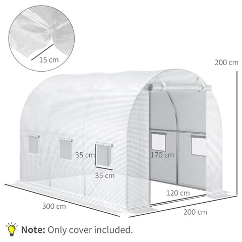 Rootz Replacement Greenhouse Cover - Greenhouse Cover - Walk-in Greenhouse - Roll-up Windows - Weather Resistant - Transparent - 300cm x 200cm x 200cm