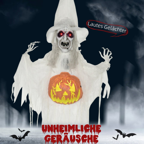 Rootz Halloween Ghost Decoration - Spooky Ghost - Haunted Decor - Sound, Motion Sensor, LED Lights - 60cm x 18cm x 183cm - Polyester, PE, Steel