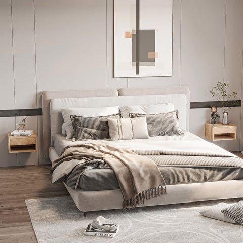 Rootz Set of 2 Bedside Tables - Nightstands - Bedside Cabinets - Floating Design - Drawer & Open Shelf - Wood Look - 37cm x 32cm x 21cm