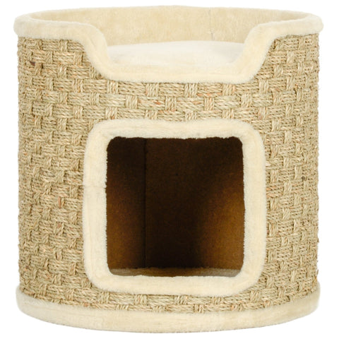 Rootz Cat Tower Barrel - Scratching Post - Scratcher Tree - Chipboard - Sisal Rope - 38cm x 37cm - Khaki+Beige