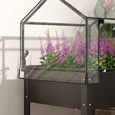 Rootz Raised Bed with Greenhouse Roof - Elevated Planter - Gardening Box - Weed & Pest Protection - 60 x 60 x 120 cm