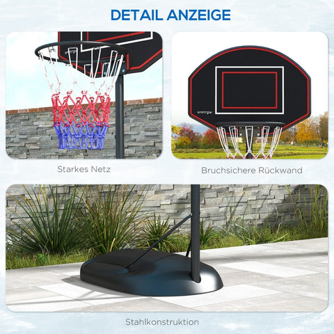 Rootz Basketball Stand - Adjustable Height Hoop - Heavy Duty Steel Frame - Mobile Basketball System - 1.7m to 2.3m Basket Height - 83cm x 2cm x 60cm Back Panel - Black