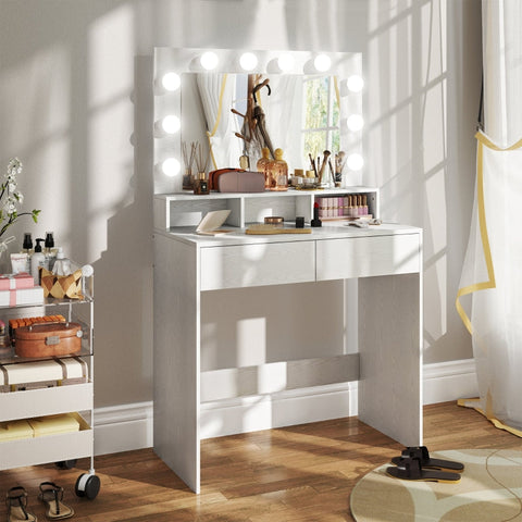 Rootz Dressing Table - Vanity Desk - Makeup Table - Ample Storage & Lighting - 80W x 40D x 135H cm