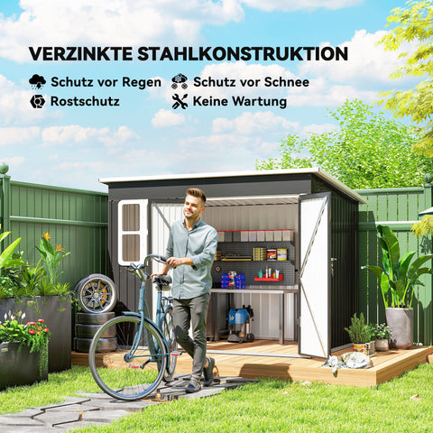 Rootz Metal Garden Shed - Outdoor Storage House - Tool Shed - Weather-Resistant, Secure Lock, 260x177x190cm, Grey and White, Window, Air Vents