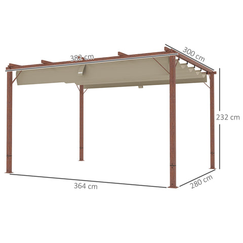 Rootz 3x4m Garden Pergola - Adjustable Terrace Roof - Outdoor Pavilion - UPF30+ Sun Protection - 382x300x232cm