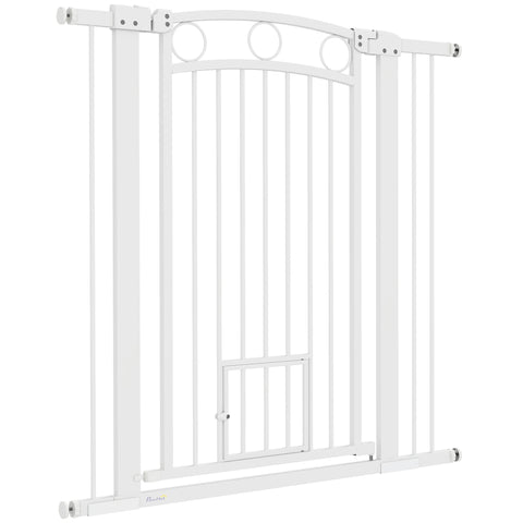 Rootz Adjustable Pet Gate - Stair Gate - Dog Gate - Secure Locking - 76-104W x 106H cm - Includes Cat Door
