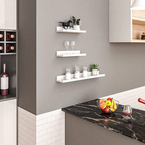 Rootz Floating Wall Shelf Set - High-Quality MDF Shelves - White Color - Easy Assembly - Space-Saving - Versatile - Safety Features - 60x10x5/2cm & 30x10x5/2cm dimensions - 3 Pieces