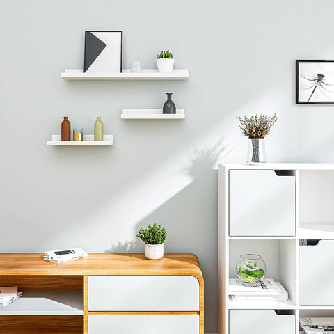 Rootz White Wall Shelf Set - Floating Shelves - Modern MDF Panels - Safety Front Wall - Space-Saving - Easy Assembly - 80cm x 10cm x 5/2cm