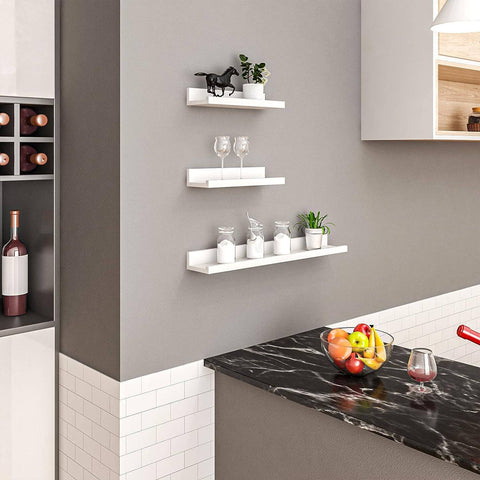 Rootz White Wall Shelf Set - Floating Shelves - Modern MDF Panels - Safety Front Wall - Space-Saving - Easy Assembly - 80cm x 10cm x 5/2cm