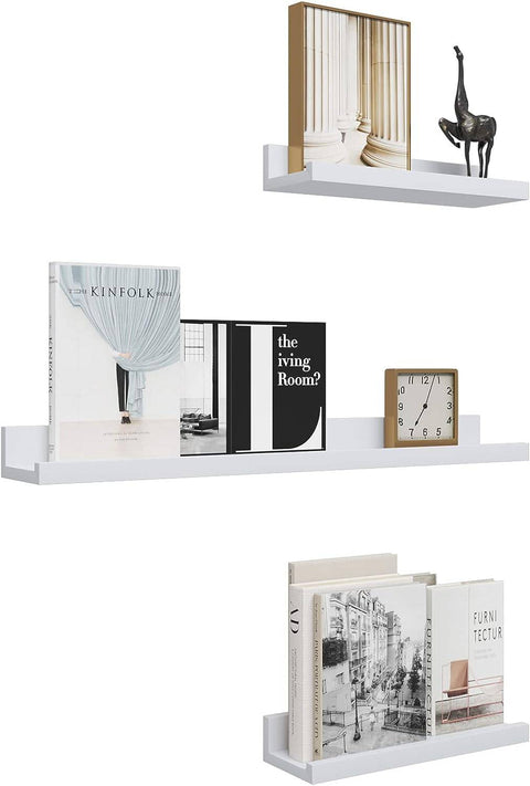 Rootz White Wall Shelf Set - Floating Shelves - Modern MDF Panels - Safety Front Wall - Space-Saving - Easy Assembly - 80cm x 10cm x 5/2cm