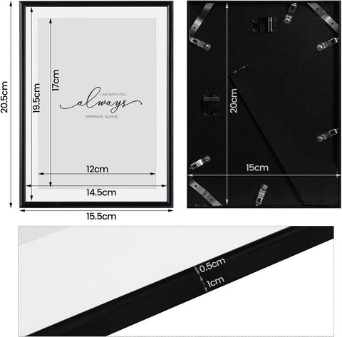 Rootz 2 Set Photo Frame - Picture Frame - Aluminum Matt Frame - Durable & Moisture-Resistant - 15x20 cm - Black Plexiglass