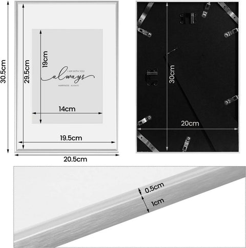 Rootz 2 Set Picture Frame - Photo Frame - Metal Frames - Durable and Moisture-Resistant - Aluminum & Plexiglass - 20x30 cm Silver
