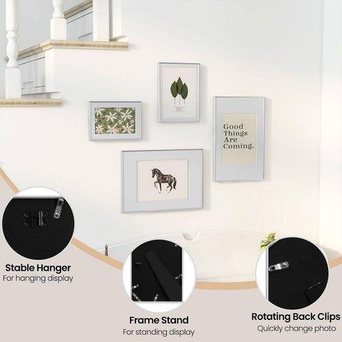 Rootz 4 Piece Set Photo Frames - Picture Frames - Aluminum and Metal Frames - Durable Protection - 10x15 cm
