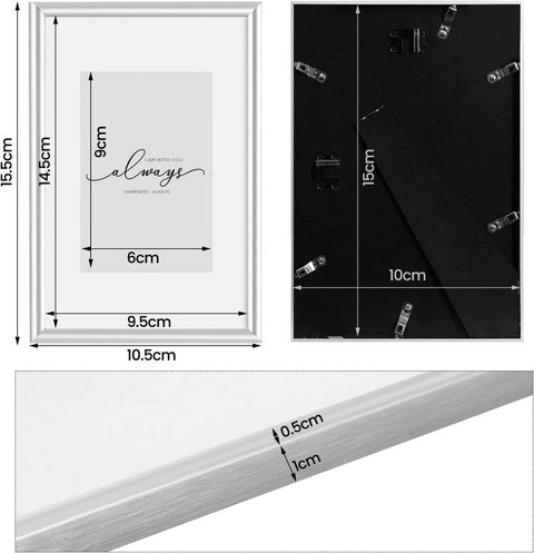 Rootz 4 Piece Set Photo Frames - Picture Frames - Aluminum and Metal Frames - Durable Protection - 10x15 cm