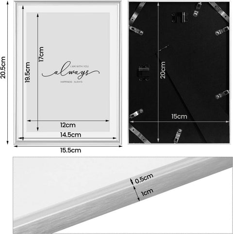 Rootz Set of 8 Picture Frames - Photo Holders - Metal Display Frames - Durable, Modern, Silver 15x20cm - Plexiglass, Wall/Table Use