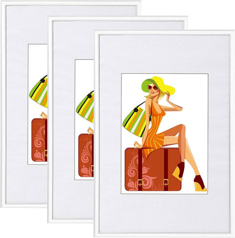 Rootz Picture Frame 3 Set - Photo Display Frames - Image Holders - Protects Photos - 30x45cm - Durable Plastic - White Frame with Passepartout