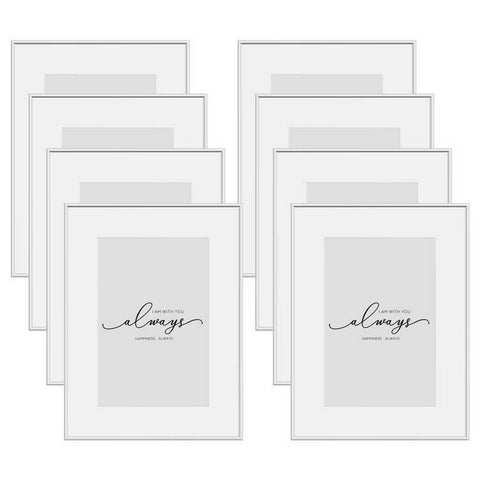 Rootz Set of 8 Picture Frames - Photo Holders - Metal Display Frames - Durable, Modern, Silver 15x20cm - Plexiglass, Wall/Table Use