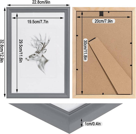Rootz Artos Style Grey Photo Frame - Wood Frame - Glass Pane - Enhances Decor - 15x20 cm