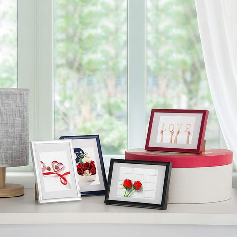 Rootz Picture Frame Set - Photo Display - Gallery Frame - Protects Photos - 10 Set Silver and White 15x20cm - Durable Plastic and Glass